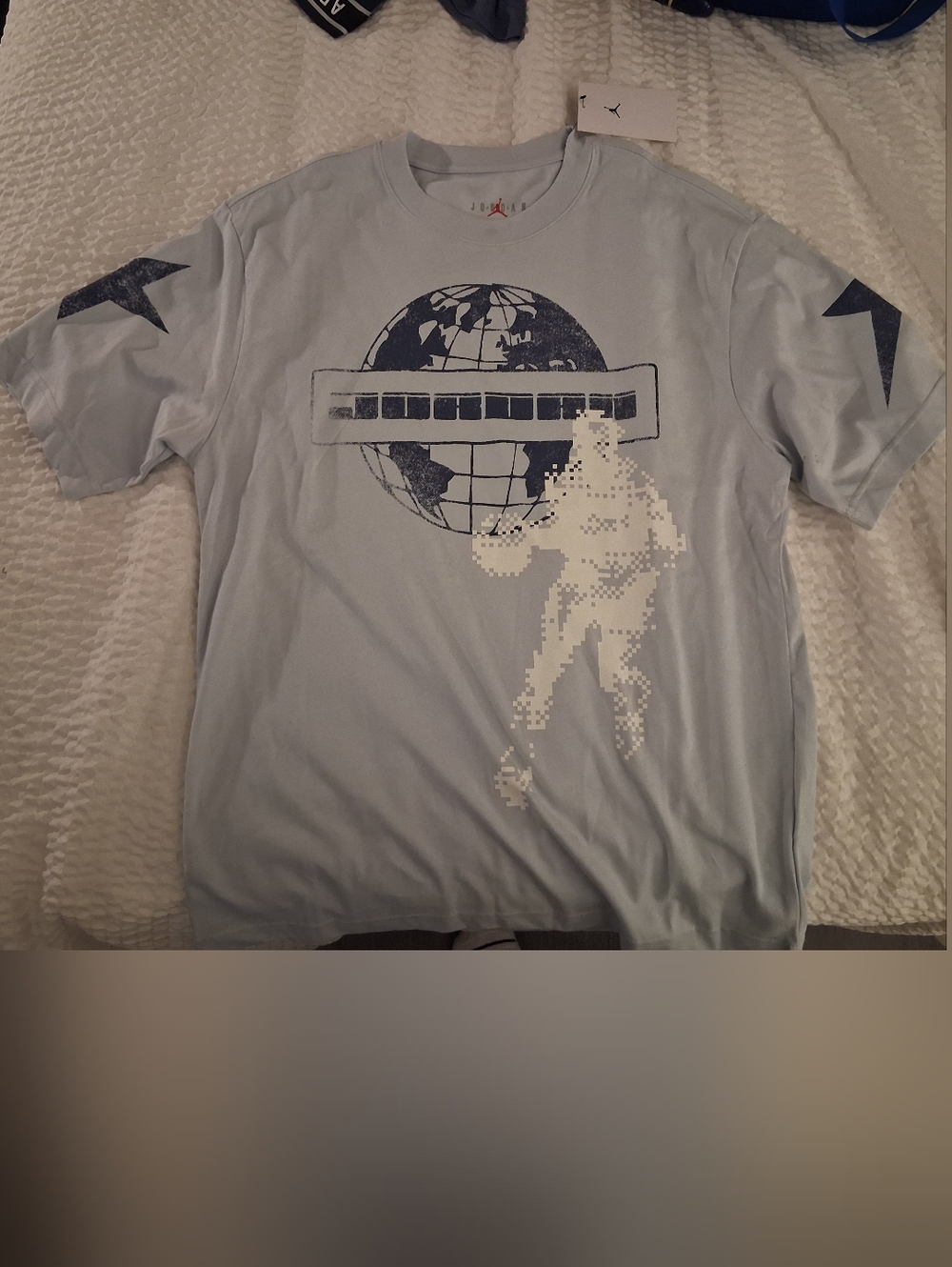 Jordan Light Blue Short Sleeve Graphic Tee with Navy Accents